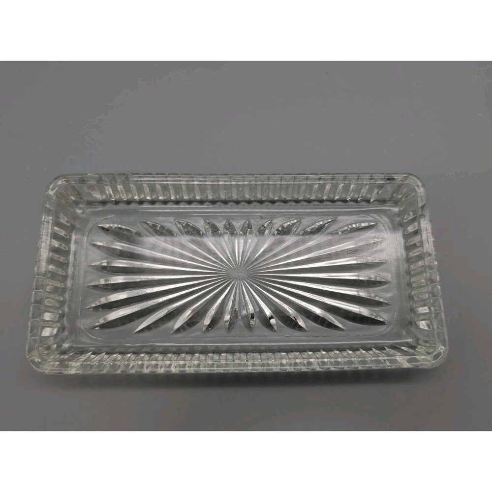 Vintage Pressed Glass Starburst Rectangular Relish Tray Butter Dish 7"